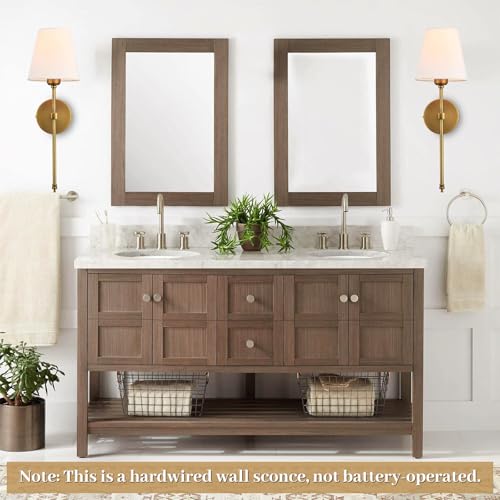 Bsmathom Gold Wall Sconces Set of 2 - Hardwired Brass Bathroom & Bedroom Lighting