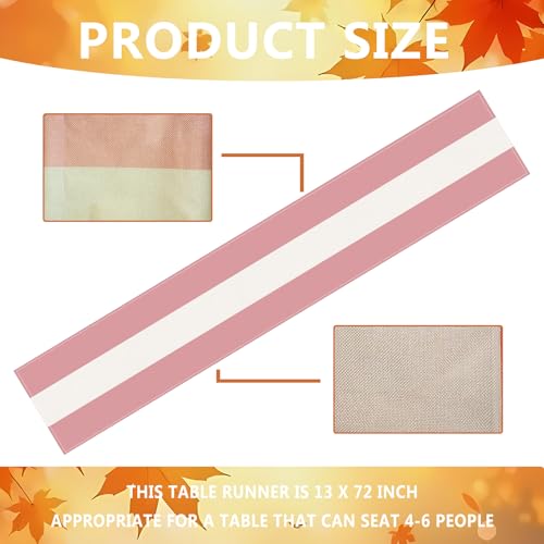 Pink White Stripes 2025 Seasonal Christmas & Spring Table Runner, 13x72 Inches