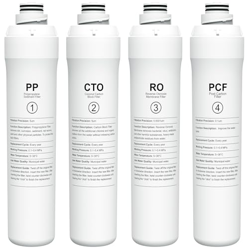 Valenthior 4-Pack Water Filter Set for Bluevua RO100 System - Includes PP, CTO, RO, PCF