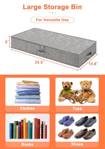 Punemi 5 Inch Low Profile Under Bed Storage Bin - Grey 2 Pack