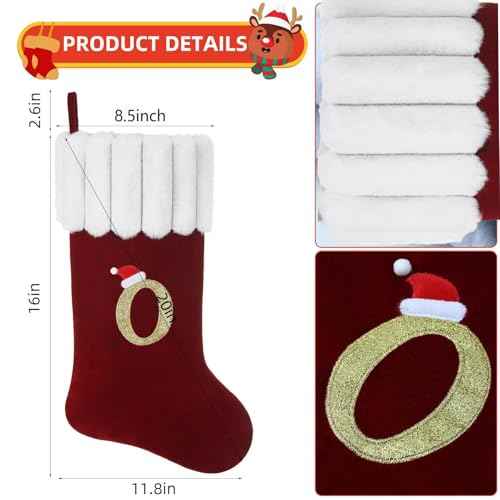 20 Inch Personalized Christmas Stocking,Red Velvet with Embroidered Initial,Holiday Xmas Party Decor Letter A