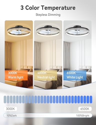 AKOFUN 18'' Black Dots Ceiling Fan with Lights & Remote, Dimmable LED, Low Profile Flush Mount