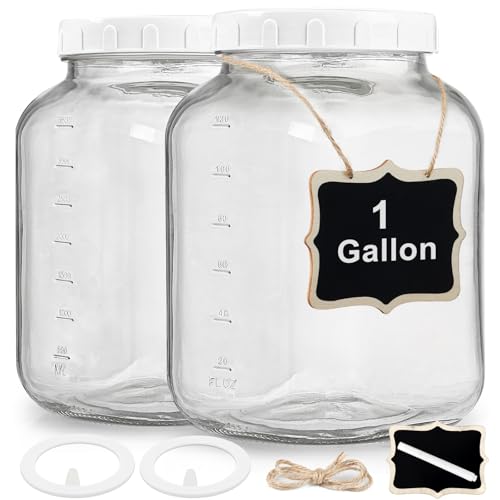 Folinstall 1 Gallon Glass Mason Jar with Lid - Large Wide Mouth Storage Container