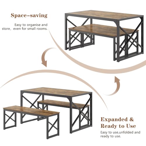 55-Inch Kitchen Dining Table Set for 4 with Steel Frame & Wood Grain Finish