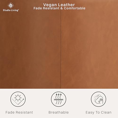 Studio Living Wentworth 19-Inch Caramel Brown Faux Leather Round Ottoman Bench