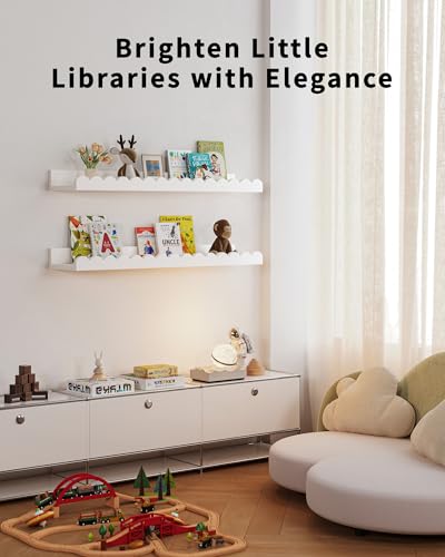Shario White 23-Inch Nursery Book Shelves 4-Pack – Wall Floating Shelves for Kids & Toddler Room