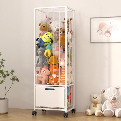 BUKFEN Metal Stuffed Animal Storage Zoo Organizer with Wheels, Large Plush Toy Holder