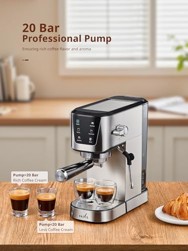 20 Bar Espresso Coffee Machine with LED Touchscreen & Milk Frother