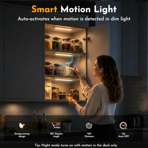 Gold Rechargeable Motion Sensor Cabinet Light - 9in Dimmable 4-Pack