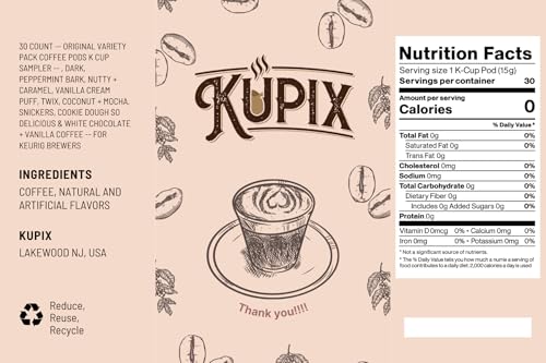 KUPIX 30 Flavored Coffee Pods Variety Pack for Keurig - Dark, Peppermint, Caramel & More