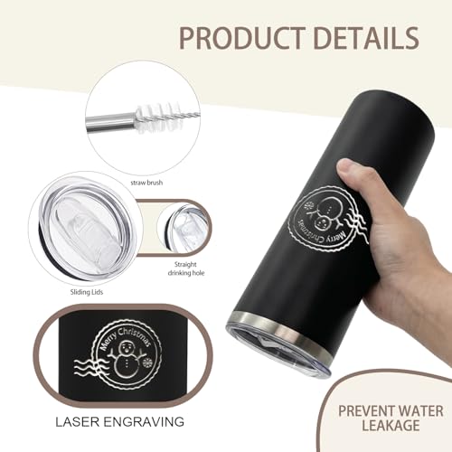 16-Pack 20oz Stainless Steel Insulated Tumblers with Lids & Straws Black