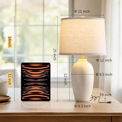 AIEAMPDO 25-Inch Modern Farmhouse Ceramic Table Lamp - Beige White