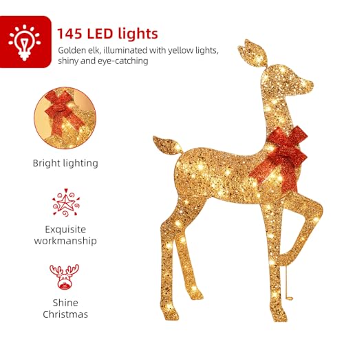 4FT Gold Lighted Christmas Reindeer Family Set - Outdoor Yard Decor with 145 LED Lights