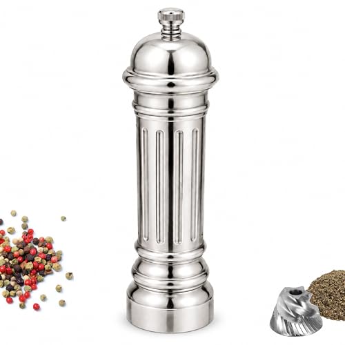 Aurevit All-Metal Pepper Grinder with Stainless Steel Core - Silver, Refillable, Adjustable Coarseness