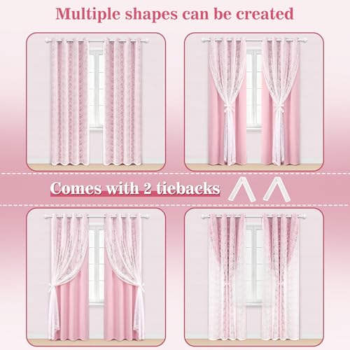 Yinhua Pink Curtains for Girls Room Double Layer Blackout Bedroom 84