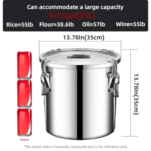 Verdeho 8.72gal Stainless Steel Airtight Food Storage Container with Lid