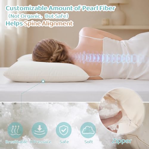 Organic Cotton Pillow 20x26 with Adjustable Loft - Off White, Hypoallergenic