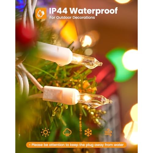 Minetom Clear Christmas Lights Set 100 Count 25 Feet Incandescent Bulb Mini String Lights for Indoor Christmas Tree Garland Birthday Wedding Party Festival Decoration, White Wire