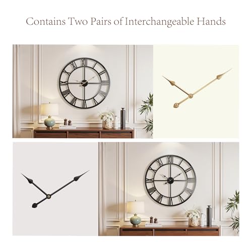 Vantic 32 Inch Large Wall Clock Black Roman Numeral Oversized Metal Clock - Modern Home Decor