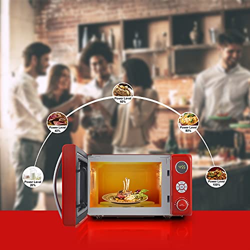 Galanz Retro Red Microwave Oven 0.7 Cu.Ft, 700W, LED Light, Child Lock, Classic Design