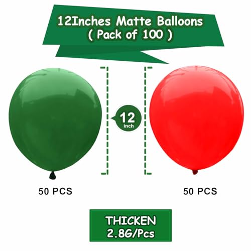 100pcs 12inch Red Balloons and Dark Green Balloons for Birthday Christmas Party Decorations