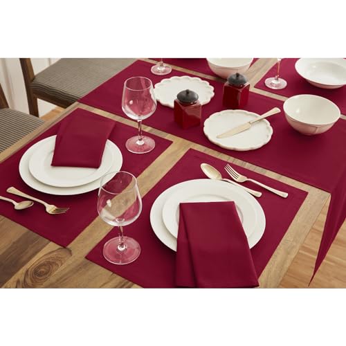 Solino Home Red Cotton Linen Table Runner 14x72 Inches - Handmade Dining Decor