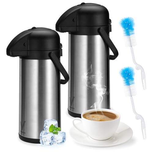 2 Pack Insulated Coffee Dispenser with Pump - 102 oz Stainless Steel Thermal Carafes