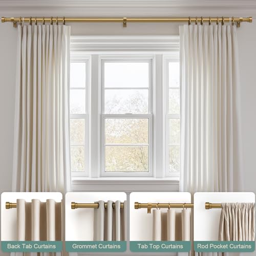 Gold Curtain Rods 2 Pack - Adjustable 66-120 Inches Heavy Duty Brass Support with Solid Metal Finials - Farmhouse Style