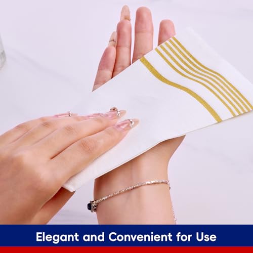 600 Gold Disposable 3 Ply Paper Dinner Napkins, Guest Hand Towels
