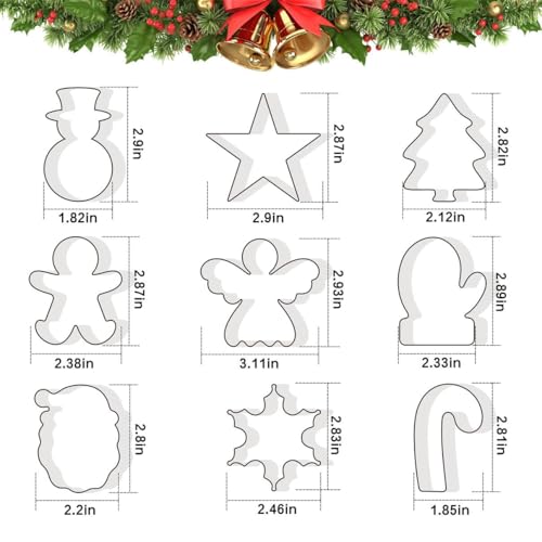 Christmas Cookie Cutters Set of 9 Pieces, Metal Shapes for Winter Holiday: Christmas Tree, Snowflake, Gingerbread Men, Angel, Star, Mitten, Candy Cane, Snowman
