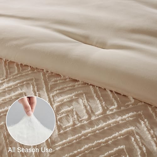 King Size Comforter Set 7 Piece Beige Bed in a Bag - King Variation