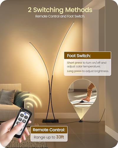 GOEBLESON 85.4-inch Modern Arc Floor Lamp with 3CCT Dimmable LED, Remote, Black