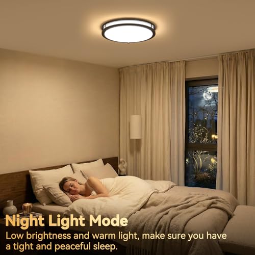 16 Inch Black 2-Pack LED Ceiling Light with Remote, Dimmable Flush Mount Fixture, Adjustable Color Temperature