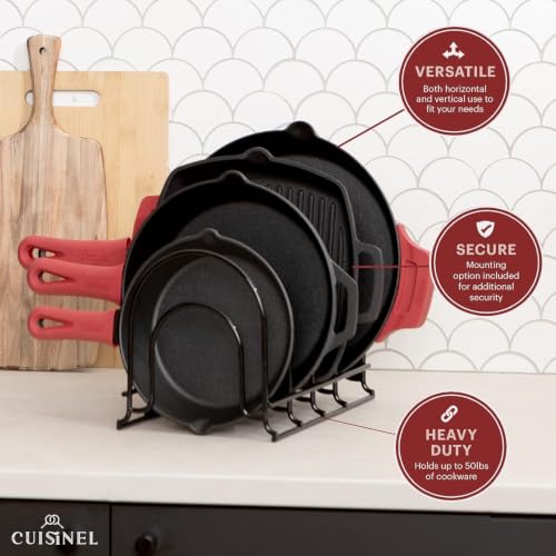 Cuisinel 5-Tier Pan Organizer for Cast Iron Skillets & Griddles - 12.2 Inch Black