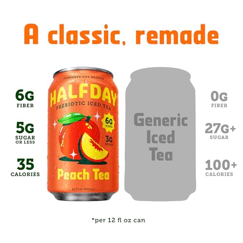 Prebiotic Iced Tea Variety Pack - Classic Lemon Peach & Green Tea, Supports Gut Health, Low Sugar, 12 fl oz, 12 Pack