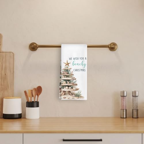 Beach Christmas Tree Towels - Coastal Holiday Decor, 02 Variation