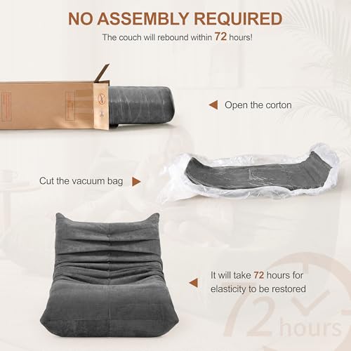 Grey Faux Fur Bean Bag Sofa Chair with Memory Foam - Floor Lounger for Living Room & Bedroom