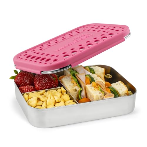 Kids Stainless Steel Bento Lunch Box - Large 3-Section Pink Dots, 32oz