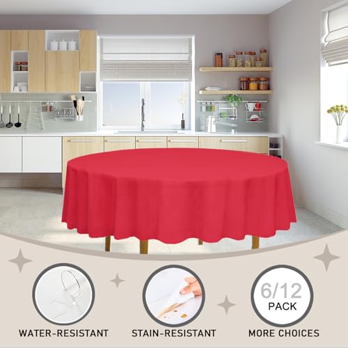 D&Z 12 Pack Red Round Disposable Plastic Tablecloth 84" - PEVA