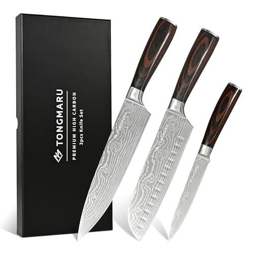 TONGMARU 3-Piece High Carbon German Steel Chef Knife Set with Pakkawood Handles