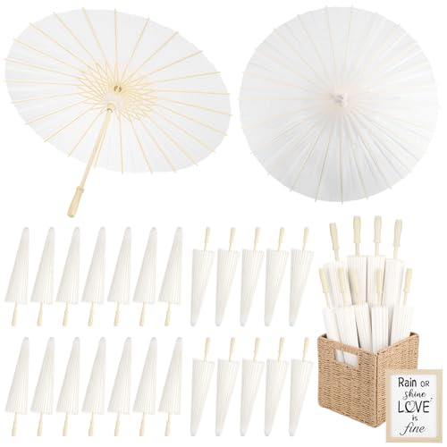 23.6 Inch White Paper Umbrellas Wedding Parasols Bulk (24 Pack) - HIYZI