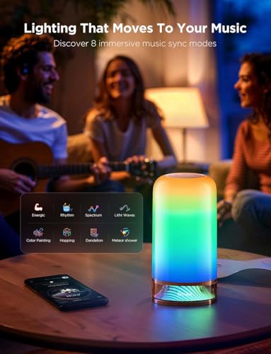 Govee RGBIC Smart Bedside Table Lamp - Small Touch Night Light, Multicolor & Voice Control