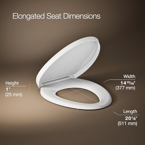 Elongated Toilet Seat with Quiet Close & ReadyLatch - White, Grip-Tight Bumpers