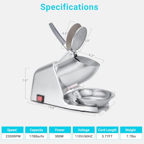Hurmovae Dual Blade Electric Ice Shaver Machine - Silver, 178 lbs/hr