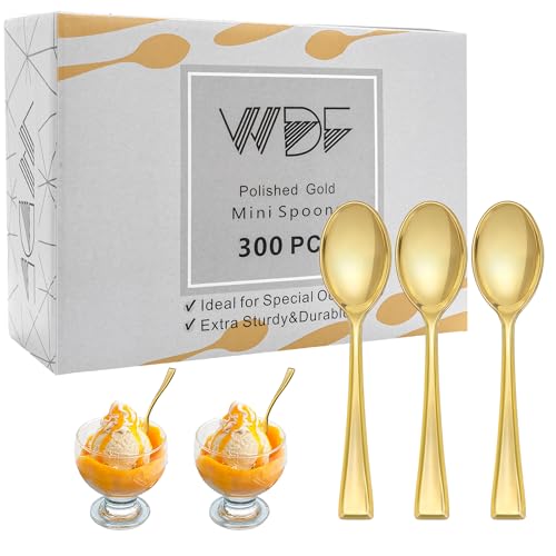 Mini Gold Plastic Spoons 300PCS - Disposable Dessert & Appetizer Spoons