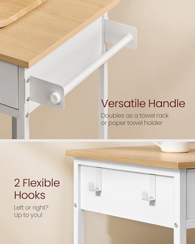 VASAGLE Kitchen Island Cart with Storage, 2 Drawers & Towel Rack - Oak Beige White, 17.7D x 38.8W x 35.4H