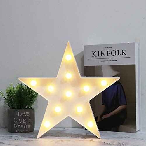 LED Marquee Star Sign Night Light, Battery Operated Star Shaped Desk Table Lamp for Kids, Baby, Child, Girl Gift, Nursery Room, Wall Decor (White)