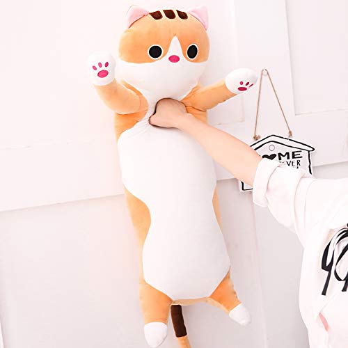 Long Cat Plush Pillow - Cute Kitten Stuffed Animal Body Hugging Toy for Kids, 19.68 Inch (Brown)