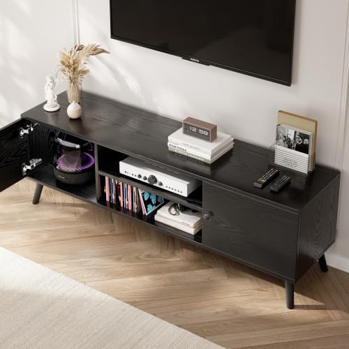 Black TV Stand for 55-60 Inch TVs Modern Mid Century Media Console with Storage - 18.9W x 53.5L x 15.7H