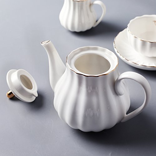White Porcelain British Royal Tea Set for 6 with Teapot Saucer & Accessories